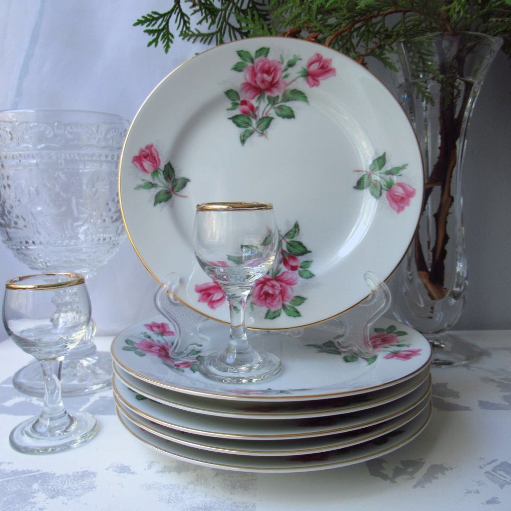 Porcelain 6 Bread & Butter Plates Linda by Noritake, Japan 1951-1955
